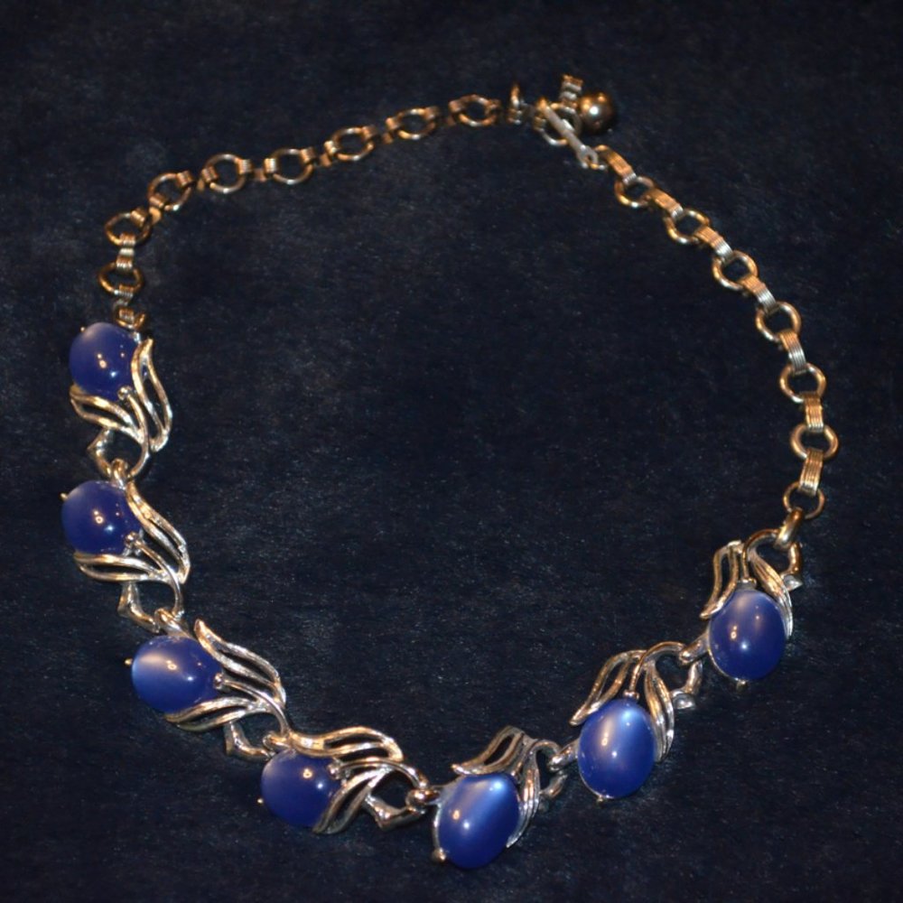 Vintage Necklace Collie (C) LISNER Metal 7 Blue Moon Stones Chocker